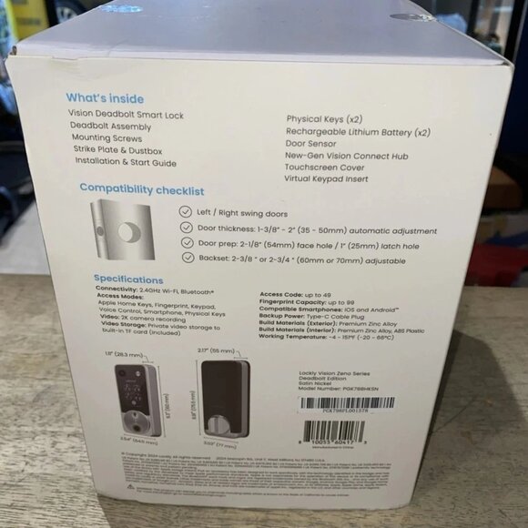 Lockly 2K Video Vision Zeno Series Deadbolt WiFi Smart Lock Home Key Fingerprint - Picture 4 of 16